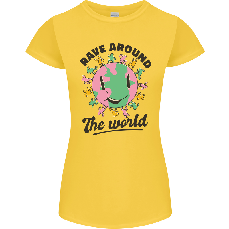 Rave Around the World Dance Music Acid Raver Womens Petite Cut T-Shirt Yellow