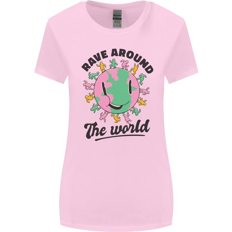 Rave Around the World Dance Music Acid Raver Womens Wider Cut T-Shirt Light Pink