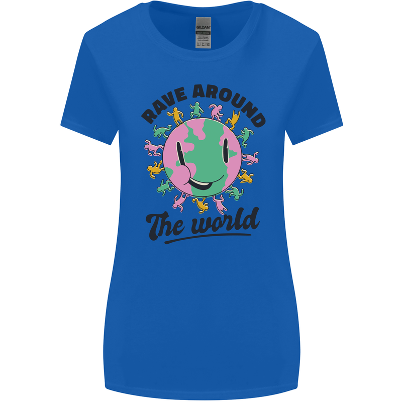 Rave Around the World Dance Music Acid Raver Womens Wider Cut T-Shirt Royal Blue