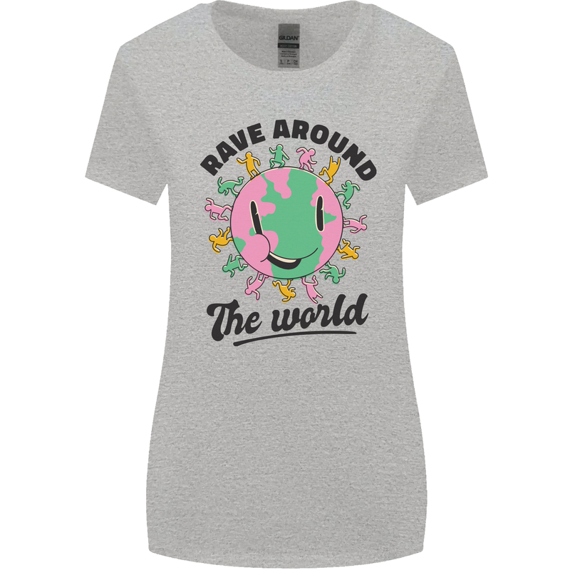 Rave Around the World Dance Music Acid Raver Womens Wider Cut T-Shirt Sports Grey