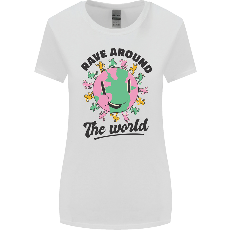 Rave Around the World Dance Music Acid Raver Womens Wider Cut T-Shirt White