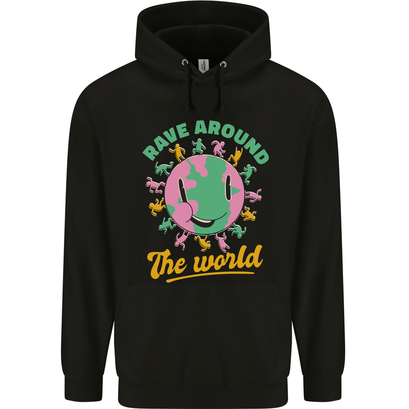 Rave Around the World Dance Music Raver Acid Childrens Kids Hoodie Black