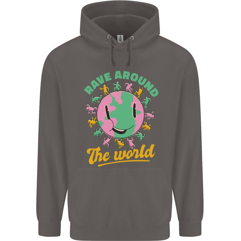Rave Around the World Dance Music Raver Acid Mens 80% Cotton Hoodie Charcoal