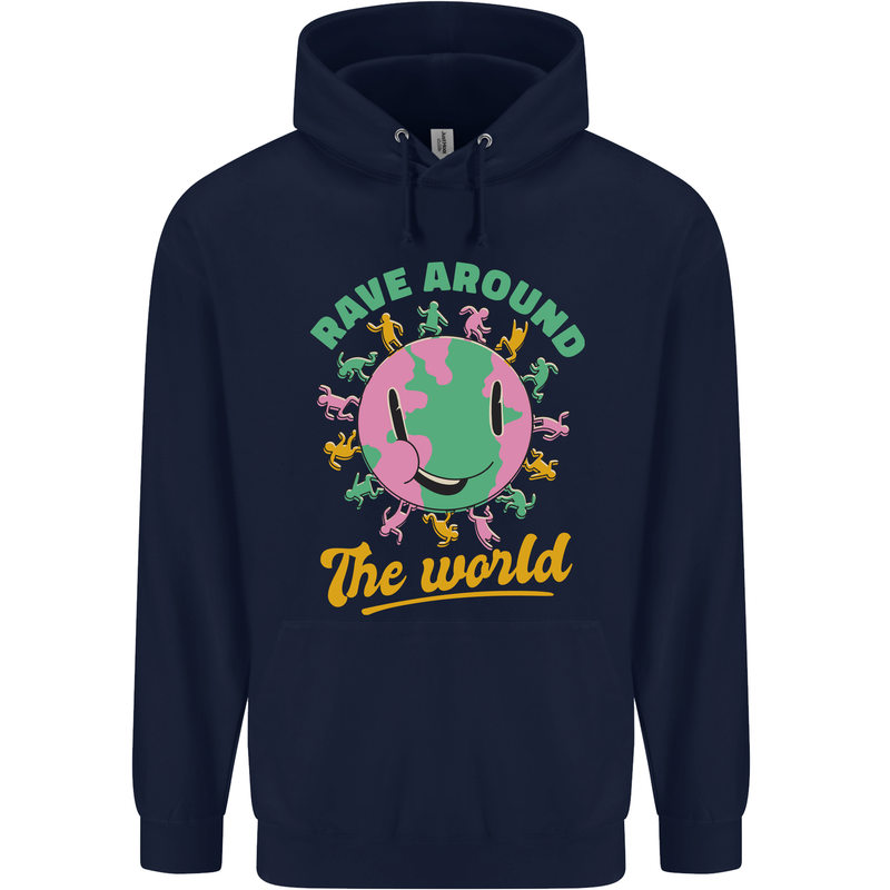 Rave Around the World Dance Music Raver Acid Mens 80% Cotton Hoodie Navy Blue
