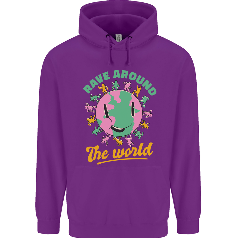 Rave Around the World Dance Music Raver Acid Mens 80% Cotton Hoodie Purple