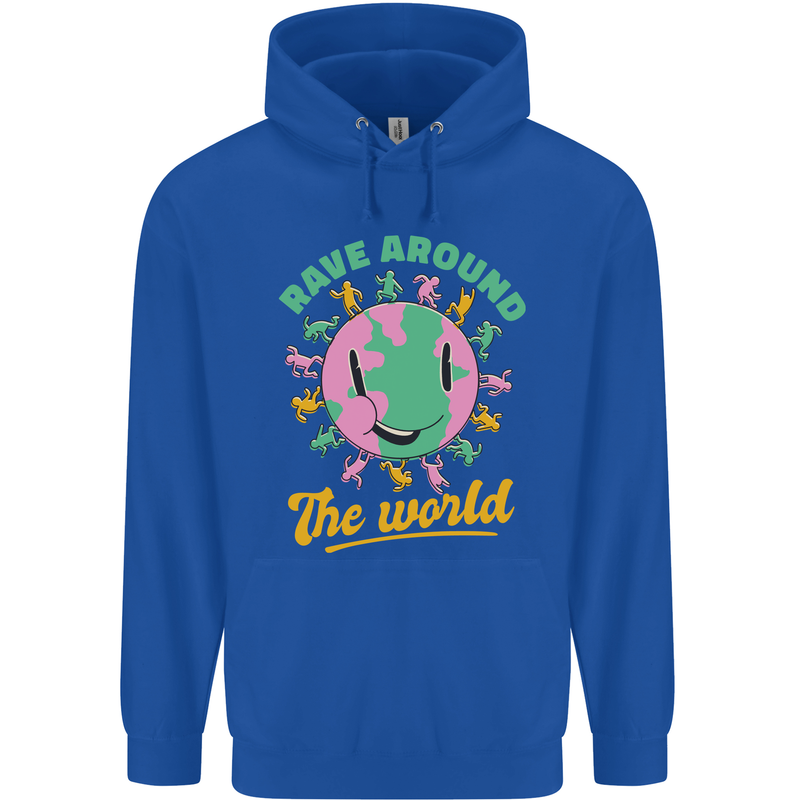 Rave Around the World Dance Music Raver Acid Mens 80% Cotton Hoodie Royal Blue