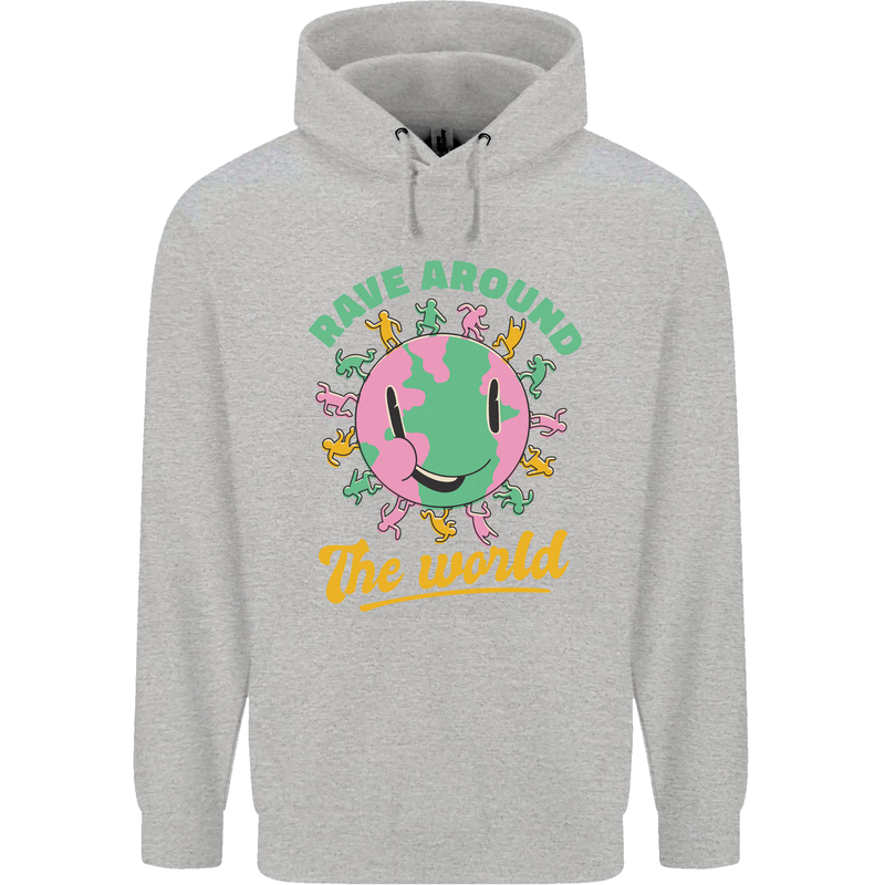 Rave Around the World Dance Music Raver Acid Mens 80% Cotton Hoodie Sports Grey