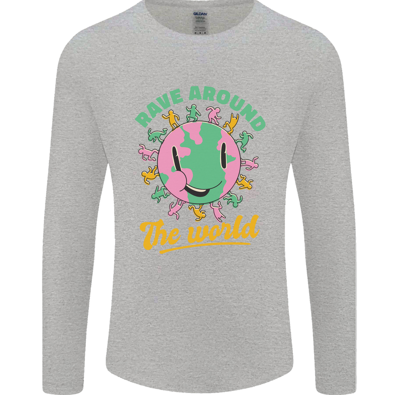 Rave Around the World Dance Music Raver Acid Mens Long Sleeve T-Shirt Sports Grey