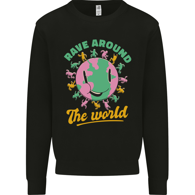 Rave Around the World Dance Music Raver Acid Mens Sweatshirt Jumper Black