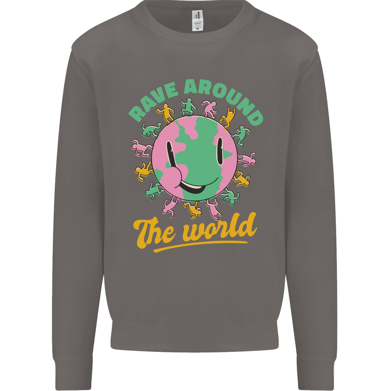 Rave Around the World Dance Music Raver Acid Mens Sweatshirt Jumper Charcoal