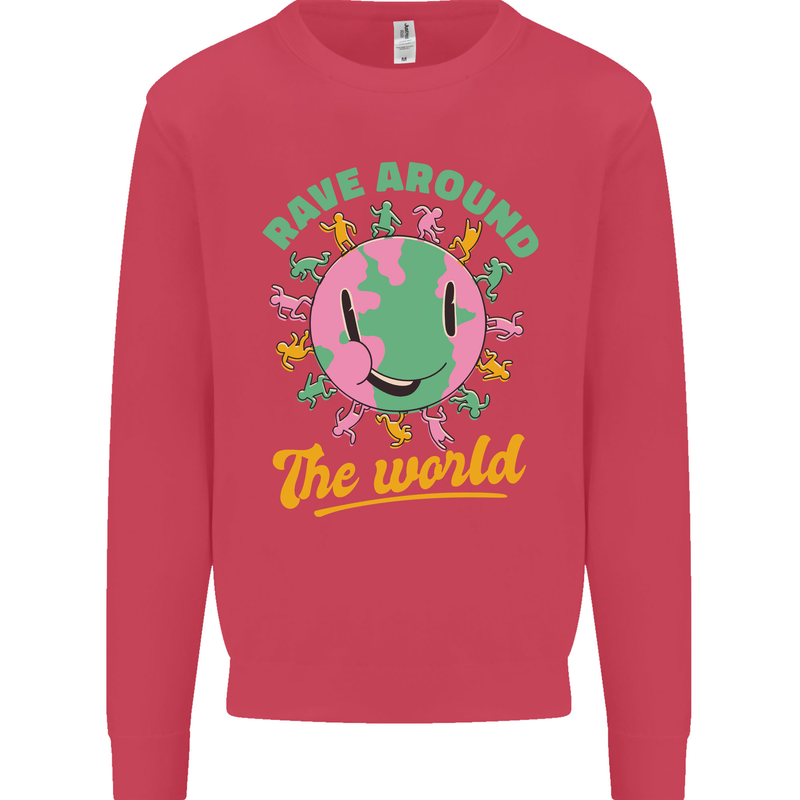 Rave Around the World Dance Music Raver Acid Mens Sweatshirt Jumper Heliconia