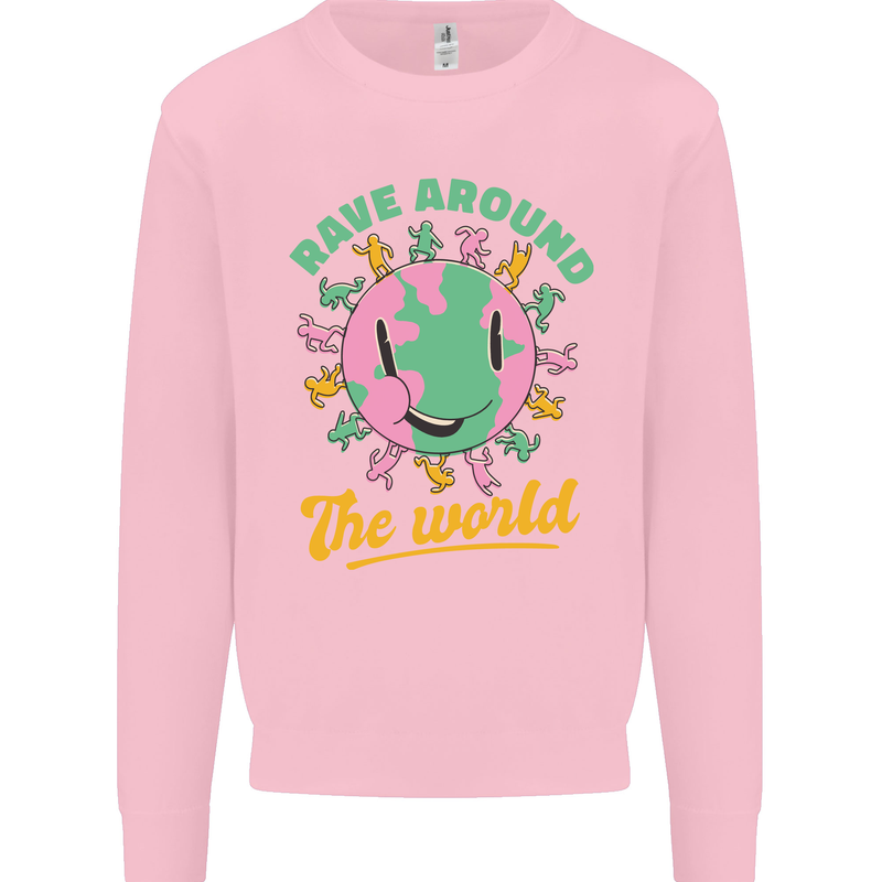 Rave Around the World Dance Music Raver Acid Mens Sweatshirt Jumper Light Pink