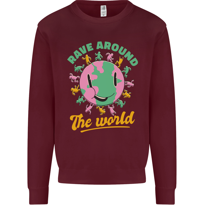 Rave Around the World Dance Music Raver Acid Mens Sweatshirt Jumper Maroon