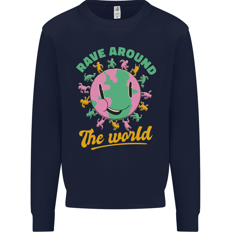 Rave Around the World Dance Music Raver Acid Mens Sweatshirt Jumper Navy Blue