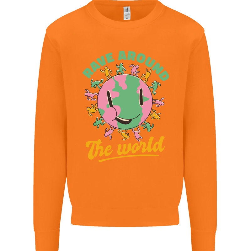 Rave Around the World Dance Music Raver Acid Mens Sweatshirt Jumper Orange