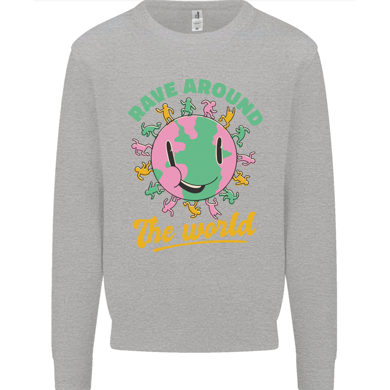 Rave Around the World Dance Music Raver Acid Mens Sweatshirt Jumper Sports Grey