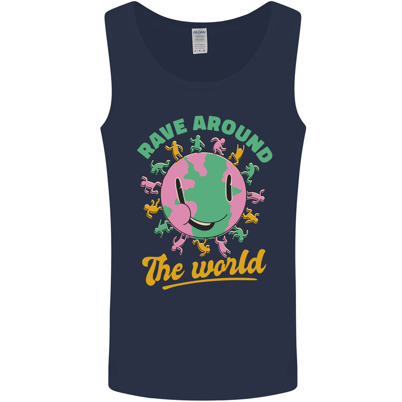 Rave Around the World Dance Music Raver Acid Mens Vest Tank Top Navy Blue