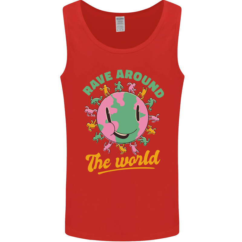 Rave Around the World Dance Music Raver Acid Mens Vest Tank Top Red