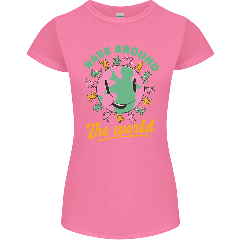 Rave Around the World Dance Music Raver Acid Womens Petite Cut T-Shirt Azalea