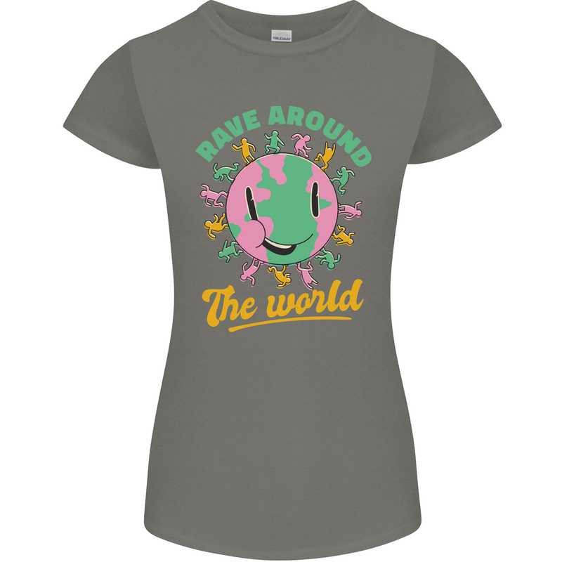 Rave Around the World Dance Music Raver Acid Womens Petite Cut T-Shirt Charcoal