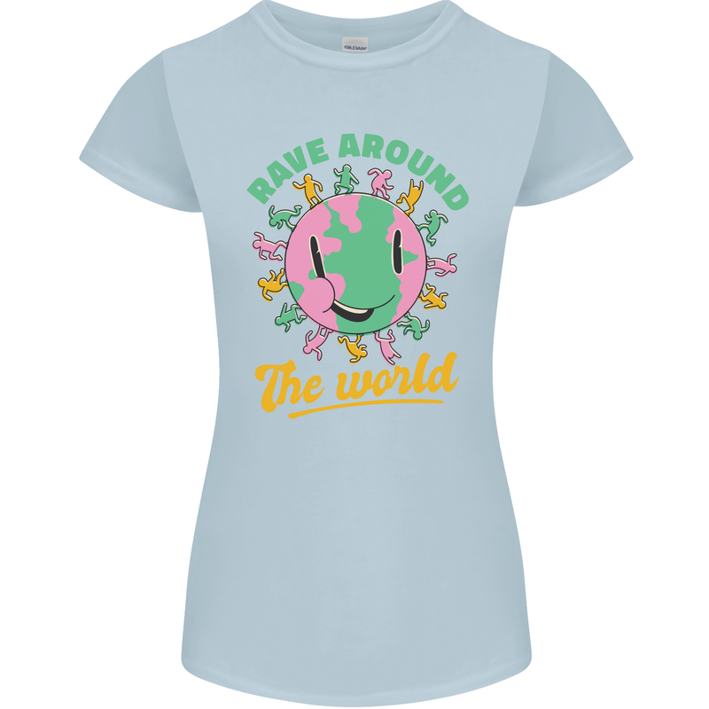 Rave Around the World Dance Music Raver Acid Womens Petite Cut T-Shirt Light Blue