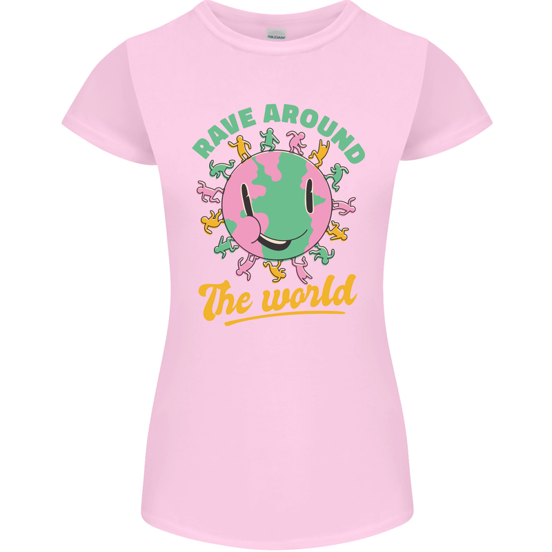 Rave Around the World Dance Music Raver Acid Womens Petite Cut T-Shirt Light Pink