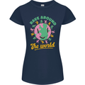 Rave Around the World Dance Music Raver Acid Womens Petite Cut T-Shirt Navy Blue