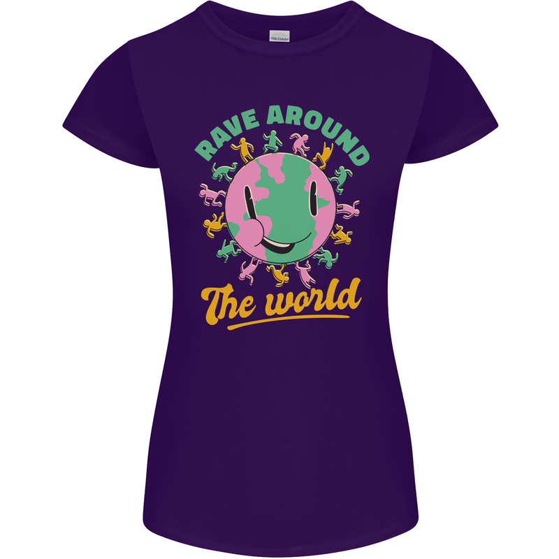 Rave Around the World Dance Music Raver Acid Womens Petite Cut T-Shirt Purple