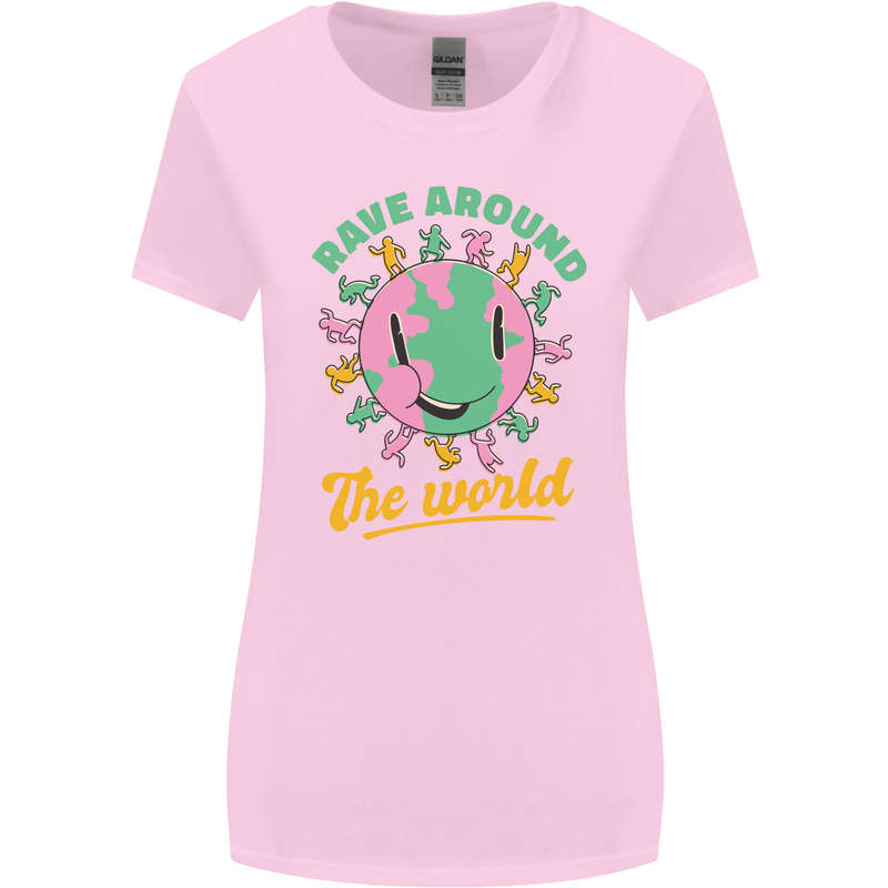 Rave Around the World Dance Music Raver Acid Womens Wider Cut T-Shirt Light Pink