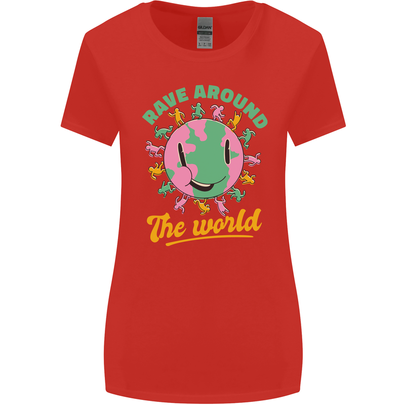 Rave Around the World Dance Music Raver Acid Womens Wider Cut T-Shirt Red
