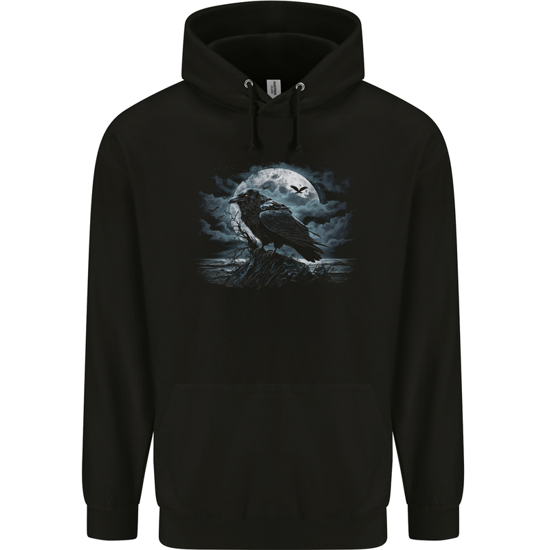 Raven & Ocean Full Moon Crow Viking Childrens Kids Hoodie Black