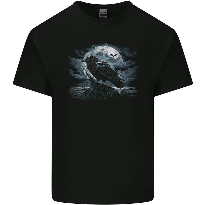 Raven & Ocean Full Moon Crow Viking Kids T-Shirt Childrens Black