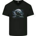 Raven & Ocean Full Moon Crow Viking Mens V-Neck Cotton T-Shirt Black