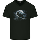 Raven & Ocean Full Moon Crow Viking Mens V-Neck Cotton T-Shirt Black