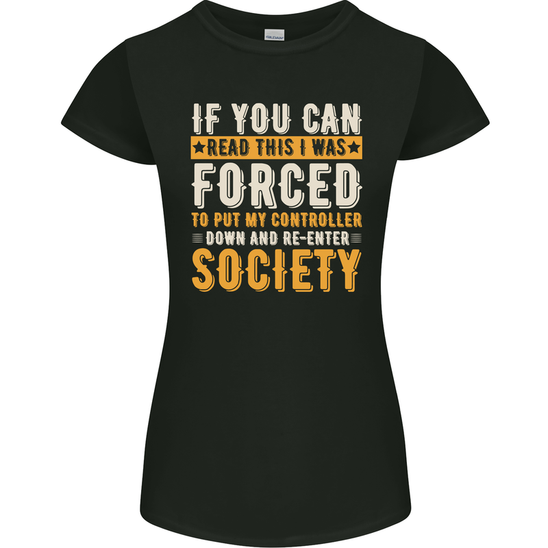 Re-enter Society Funny Gaming Gamer Womens Petite Cut T-Shirt Black