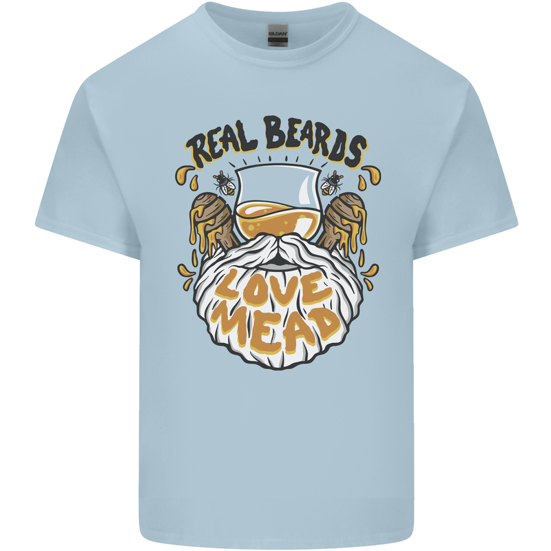 Real Beards Love Mead Funny Beer Alcohol Mens Cotton T-Shirt Tee Top Light Blue