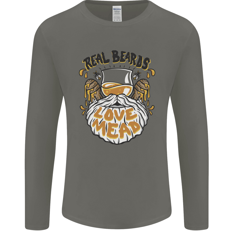 Real Beards Love Mead Funny Beer Alcohol Mens Long Sleeve T-Shirt Charcoal