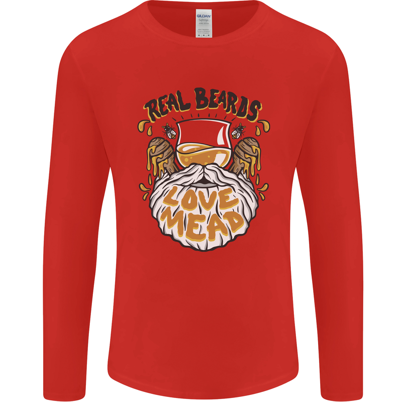Real Beards Love Mead Funny Beer Alcohol Mens Long Sleeve T-Shirt Red