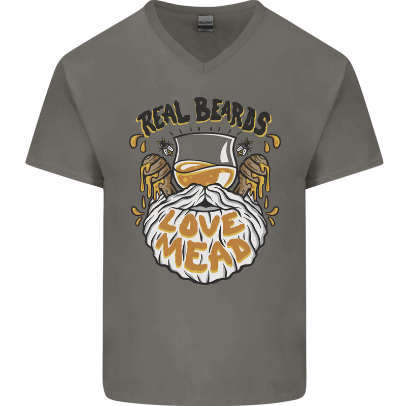 Real Beards Love Mead Funny Beer Alcohol Mens V-Neck Cotton T-Shirt Charcoal