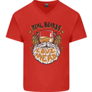 Real Beards Love Mead Funny Beer Alcohol Mens V-Neck Cotton T-Shirt Red
