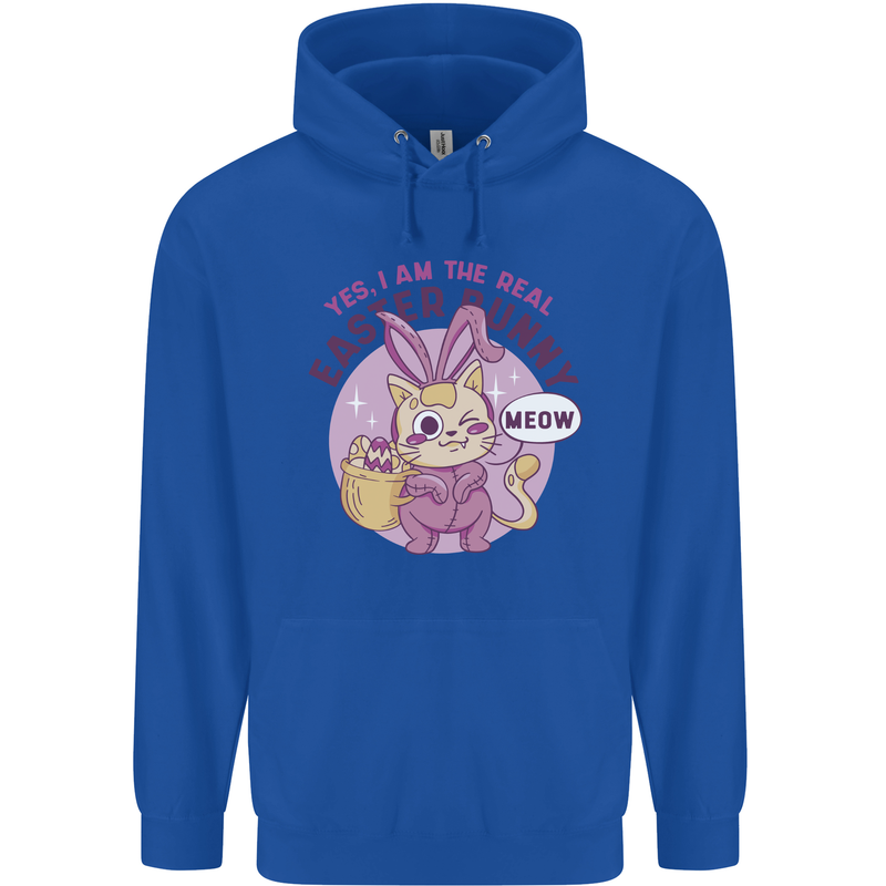 Real Easter Bunny Funny Cat With Eggs Mens 80% Cotton Hoodie Royal Blue