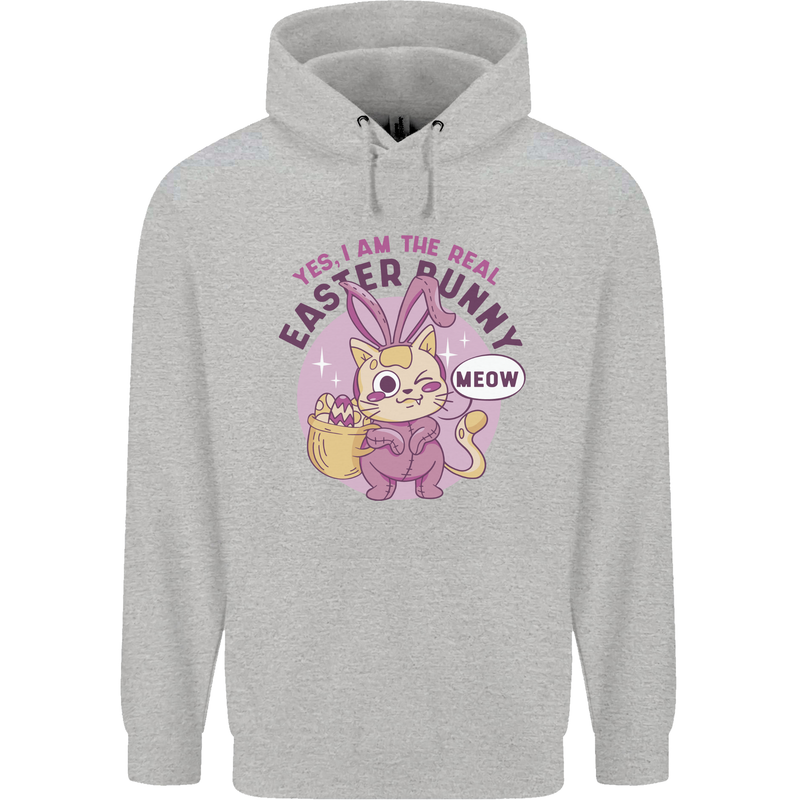 Real Easter Bunny Funny Cat With Eggs Mens 80% Cotton Hoodie Sports Grey