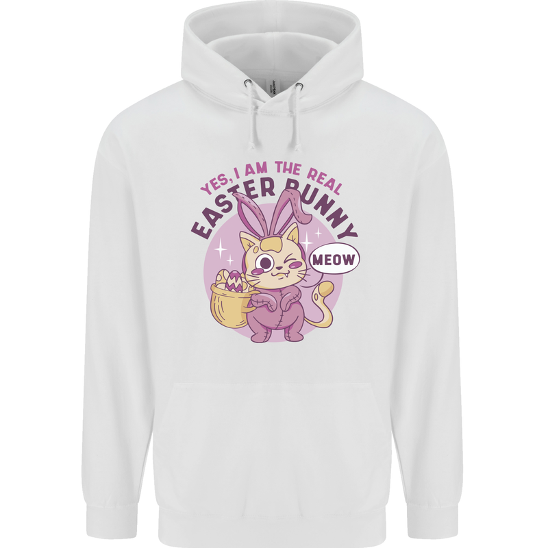 Real Easter Bunny Funny Cat With Eggs Mens 80% Cotton Hoodie White