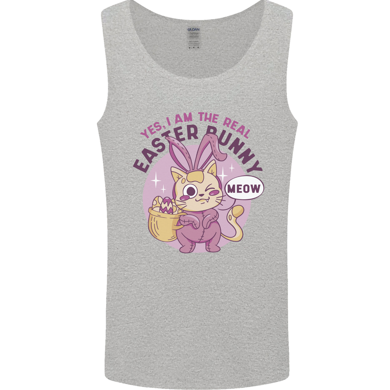 Real Easter Bunny Funny Cat With Eggs Mens Vest Tank Top Sports Grey