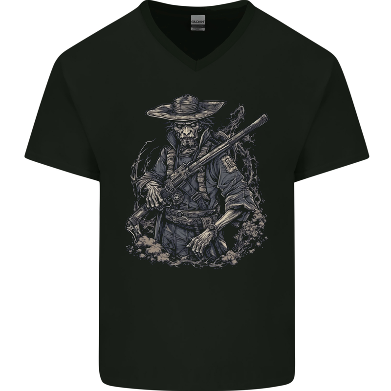 Rebel Zombie Soldier Demon Army Malitia Mens V-Neck Cotton T-Shirt Black