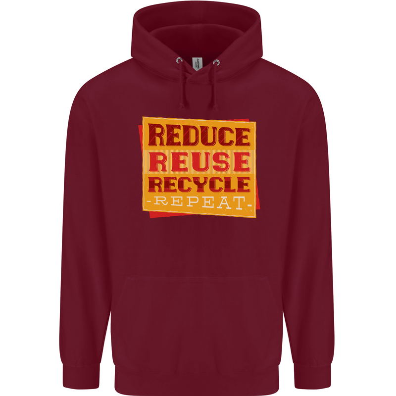 Recycle Reuse Climate Change Environment Mens 80% Cotton Hoodie Maroon