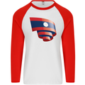 Curled Laos Flag Laotian Day Football Mens L/S Baseball T-Shirt White/Red