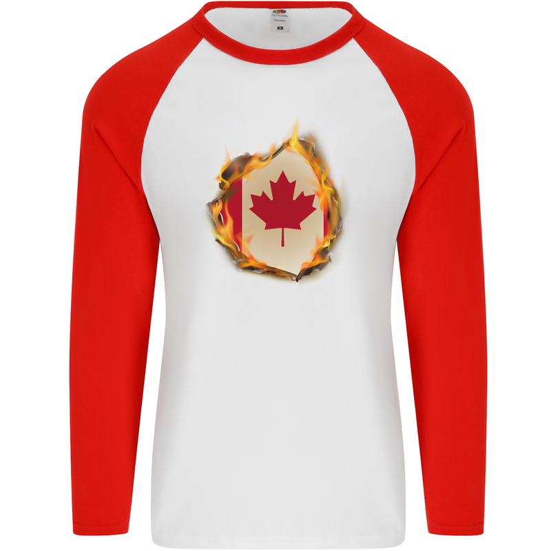 The Canadian Maple Leaf Flag Fire Canada Mens L/S Baseball T-Shirt White/Red