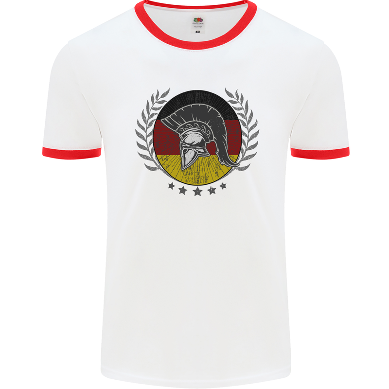 German Bodybuilding Flag Gym Training Spartan Mens Ringer T-Shirt White/Red