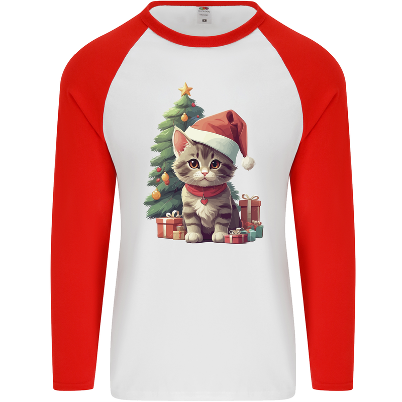 Cute Christmas With Presents and Tree Mens L/S Baseball T-Shirt White/Red